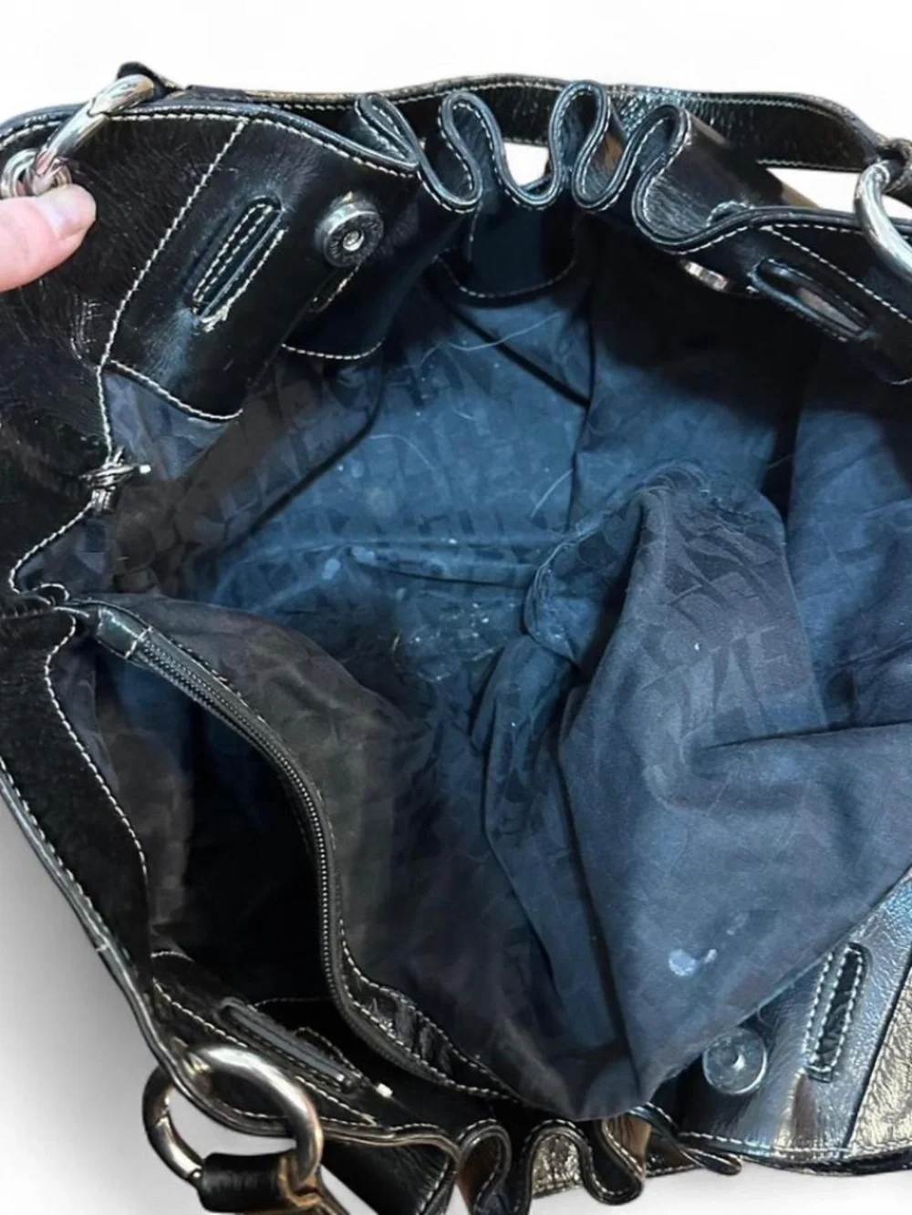 Furla Black Patent leather shoulder bag with silver hardware